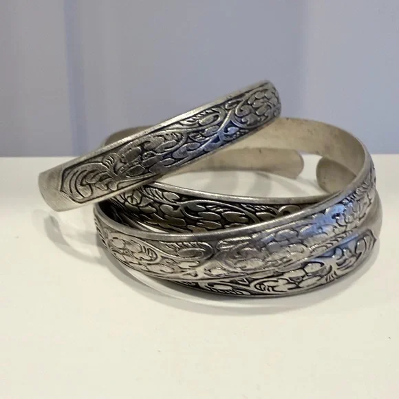 Genuine Moroccan Silver Engraved Bangles - Picture 1 of 4